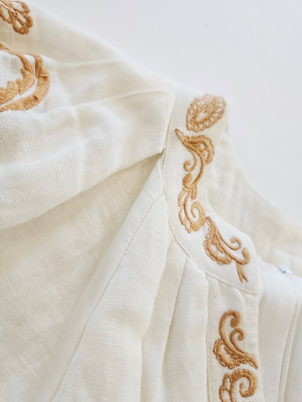 Cartolina Lizette Linen Blend Embroidered Belted Puff Sleeve Ivory Midi Dress M - Picture 13 of 16
